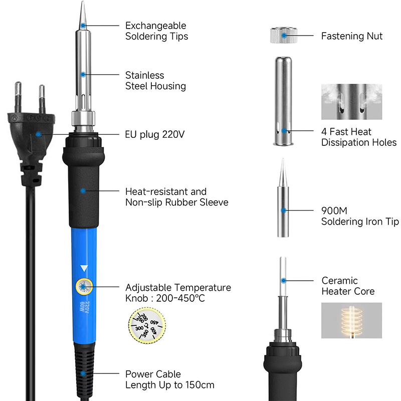 Adjustable Temp 220V 60W Elect - огляд і ціна Electronics Repair Kit With Soldering Iron
